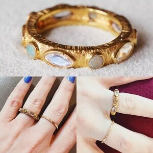 NWT Free People Halo Band Ring 22k gold plated opal rainbow moonstone gem